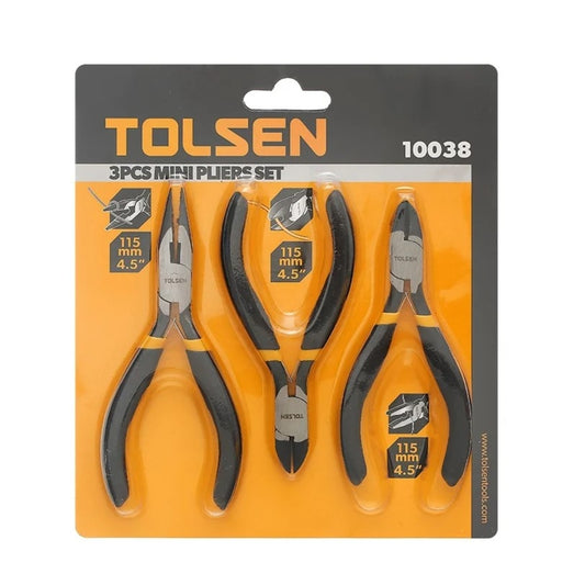 Set de 3 Mini Alicates Tolsen de 4.5" Material Acero Forjado Acabado en Niquel 10038