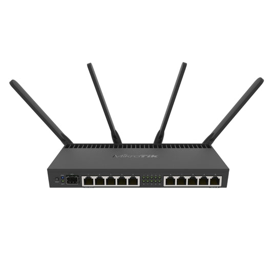 Router Board Mikrotik 10 Puertos Gigabit + 1 Puerto SFP WiFi Doble Banda CPU Cortex 15 4 Nucleos RAM 1GB Hardware IPSec 4 Antenas Externas RB4011iGS+5HacQ2HnD-IN