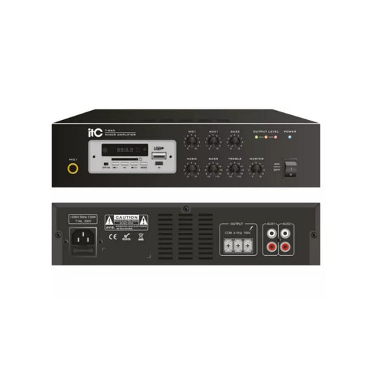 Amplificador ITC Mezclador RMS 60W Clase-D USB SD Tuner y Bluetooth Funcion de Grabadora de Entrada Mic1 y Linea 1 Entrada 1EMC Entrada 2AU T-B60DTB T-B60