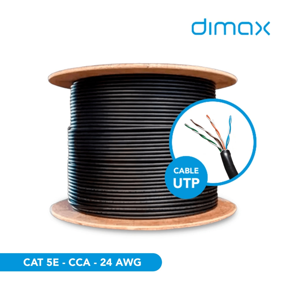 Cable Ethernet UTP Dimax Categoria 5E CCA Exterior 24AWG Pass Fluke Chaqueta Simple Longitud 305 Metros con Carrete de Madera