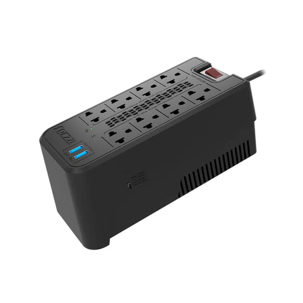Estabilizador Forza Regulador Automatico de Voltaje 1200VA 600W con 8 Salidas NEMA y 2 Puertos USB-A FVR-1222USB