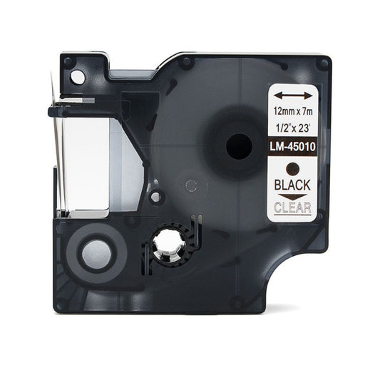 Cinta Dymo D1 Labelmanager Standard texto Negro fondo Transparente 12mm x 7m 45010