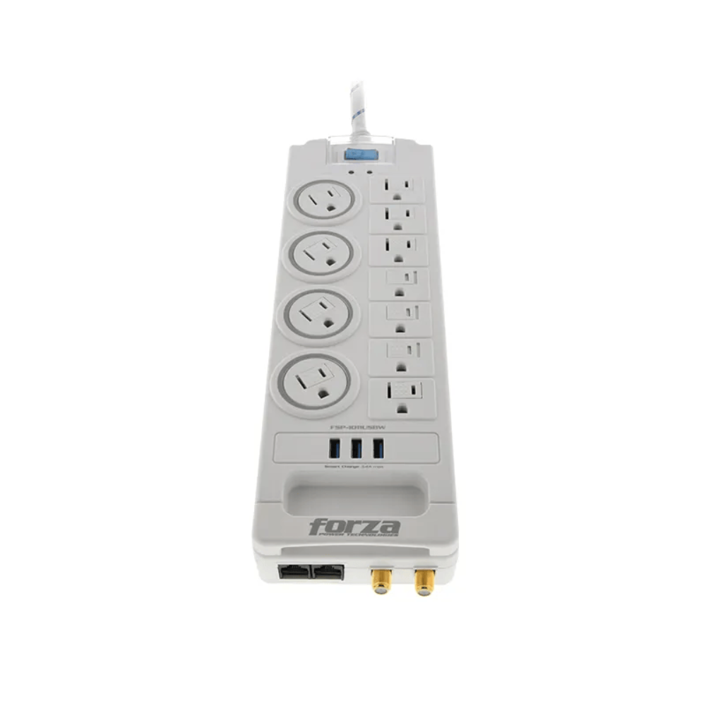 Protector de Sobretension Forza Nivel 2 1800J 1750W con 11 Salidas NEMA y 3 Puertos USB-A FSP-1011USBW