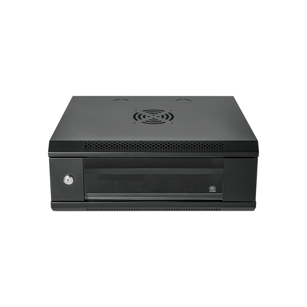 Gabinete Dimax 4U SOHO 19" 530x400x278mm Puerta de Cristal Capacidad 60Kg Norma ROHS color Negro Z057