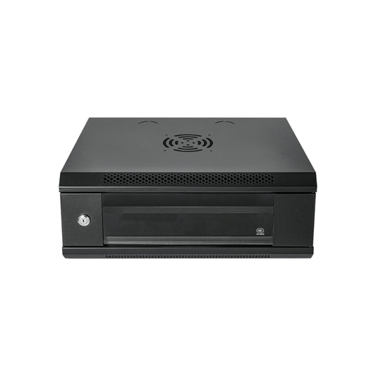Gabinete Dimax 4U SOHO 19" 530x400x278mm Puerta de Cristal Capacidad 60Kg Norma ROHS color Negro Z057