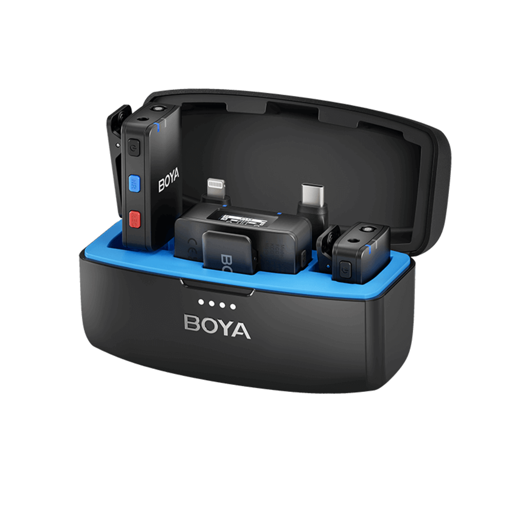 Microfono Inalambrico Boya Todo en Uno Boton Integrado Cancelacion de Ruido Alcance hasta 300m 8GB de Memoria Interna BOYAMIC