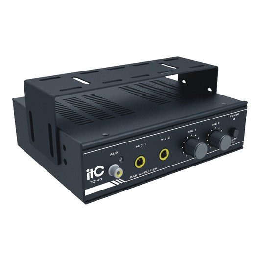 Amplificador ITC para Vehiculo 40W 2 Entradas Microfono 1 Salida Aux Alimentacion 12Vdc 2 Microfonos Impedancia 4Ohms para Ambulancia y Patrullas TQ-40