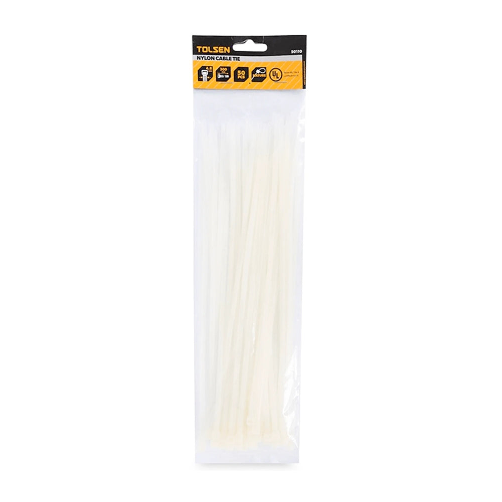 Bolsa de 100 Precintos de Seguridad Tolsen de 4.8mm x 30cm color Blanco 50110