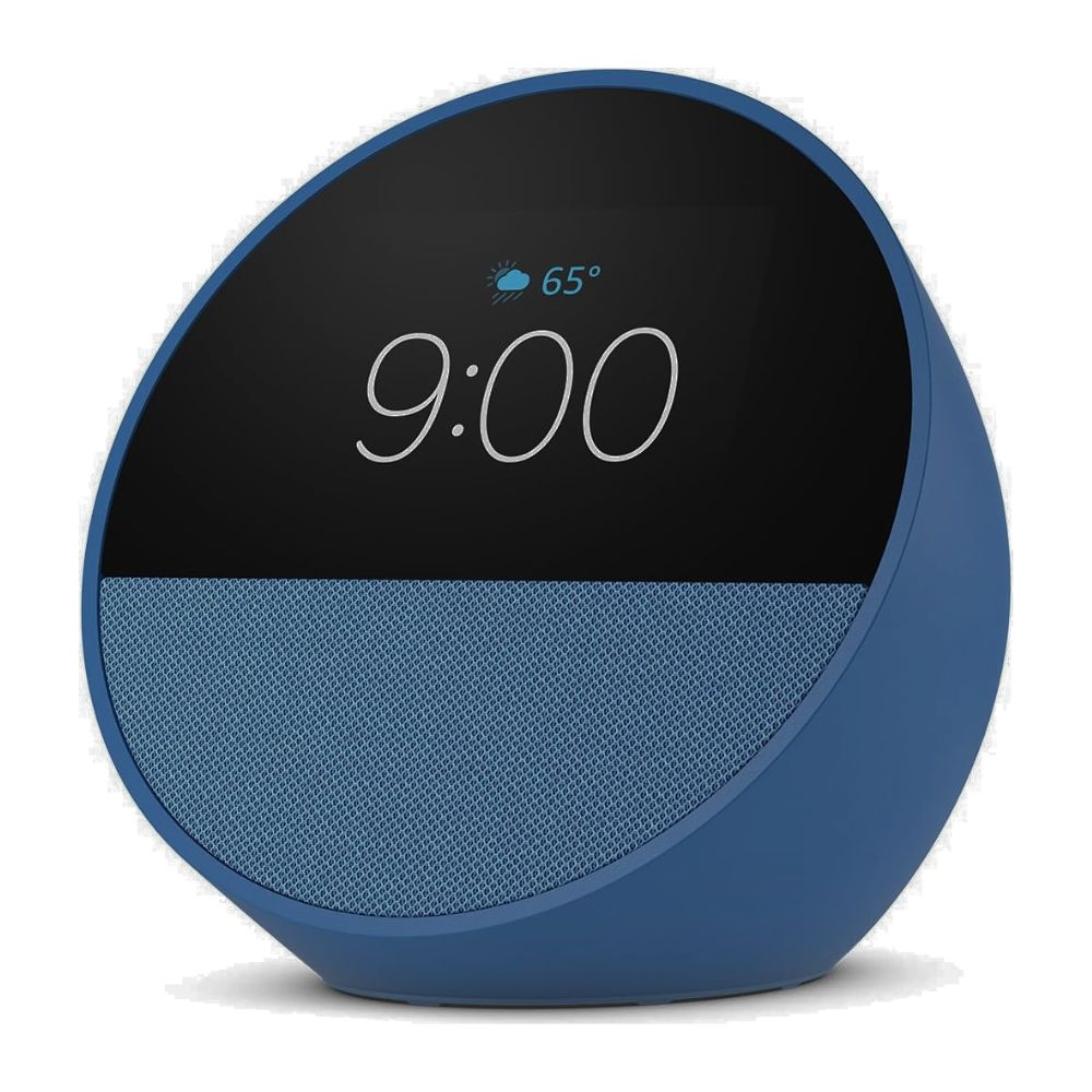 Parlante Amazon Alexa Echo Spot 2024 Sonido Vibrante Pantalla 2.83" 320x240Pixeles 3 Botones color Blanco Azul Oceano BV84J9-BL