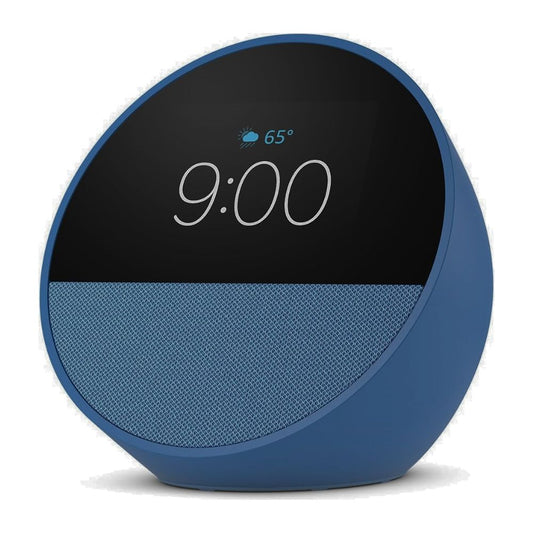 Parlante Amazon Alexa Echo Spot 2024 Sonido Vibrante Pantalla 2.83" 320x240Pixeles 3 Botones color Blanco Azul Oceano BV84J9-BL