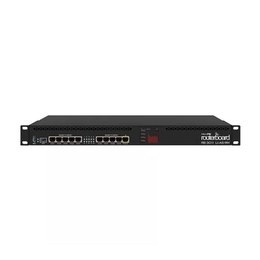 Router Board Mikortik 10 Puertos Gigabit + 1 Puerto SFP CPU 1.4GHz RAM 1GB Soporta PoE Almacenamiento o Modem 3G 4G Licencia Nivel 5 Rackeable RB3011UiAS-RM