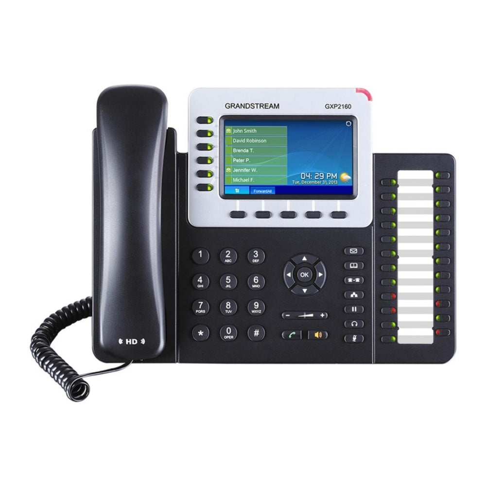 Telefono IP GranDStream 6 Lineas SIP 2 Puertos Gigabit PoE 802.3AF Pantalla LCD 4.3" Audio HD Conferencia 5 Vias Incluye Adaptador GXP2160