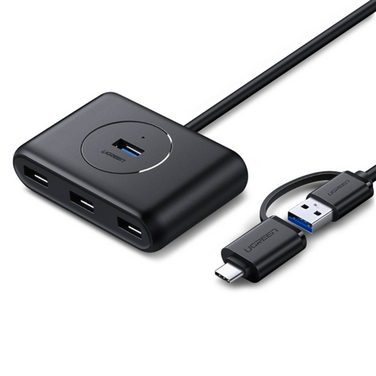 Hub USB-A 3.0 Ugreen con Adaptador tipo-C con 4 Puertos USB-A color Negro 40850