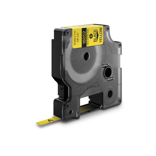 Cinta Dymo Rhino Industrial Termocontraible texto Negro fondo Amarillo 6mm x 1.5m 18052