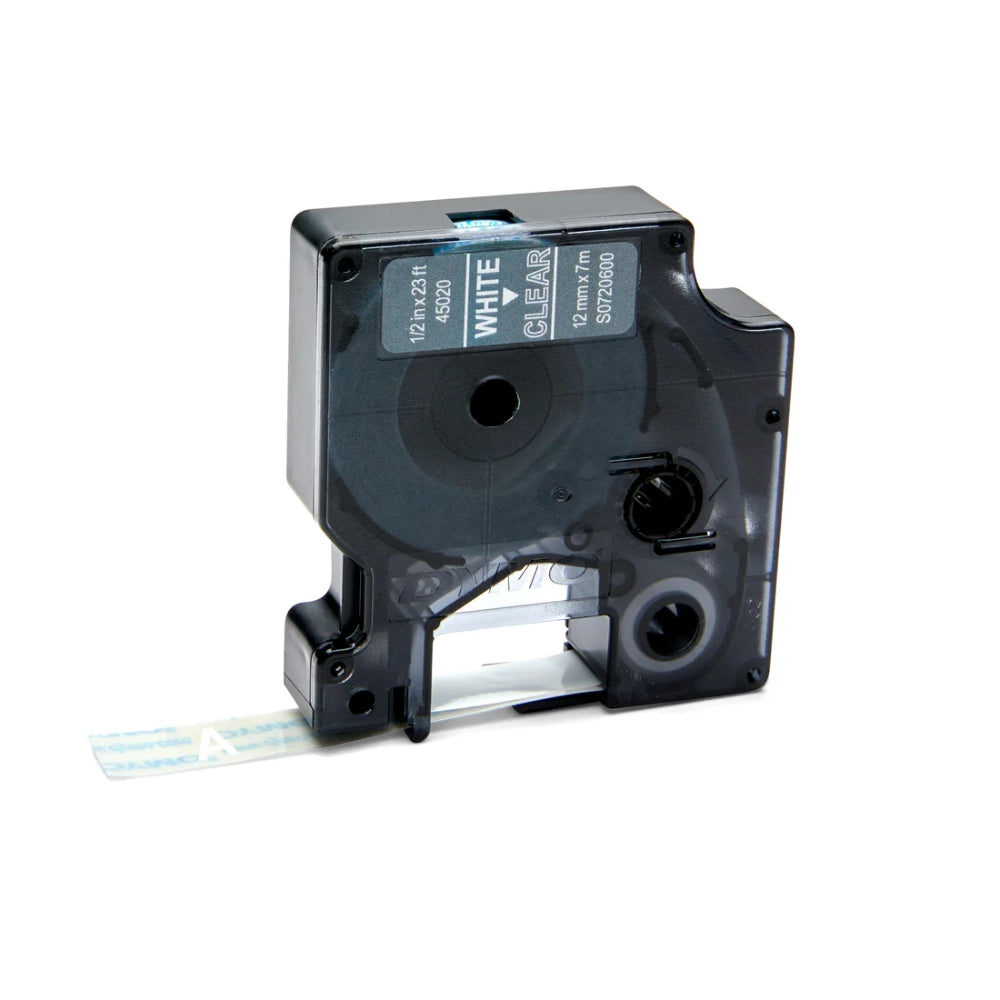 Cinta Dymo D1 Labelmanager Standard Blanco fondo Transparente 12mm x 7m 45020