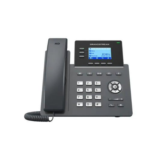 Telefono IP GranDStream 3 Lineas 6 Cuentas SIP Puerto Ethernet Gigabit PoE 802.3AF Pantalla LCD Audio HD Conferencia 5 Vias No Incluye Adaptador GRP2603P