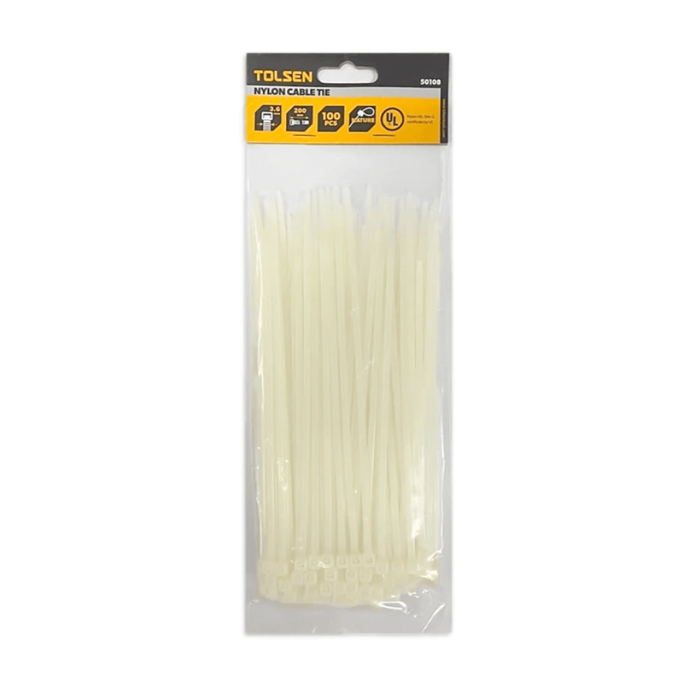 Bolsa de 100 Precintos de Seguridad Tolsen de 3.6mm x 20cm color Blanco 50108