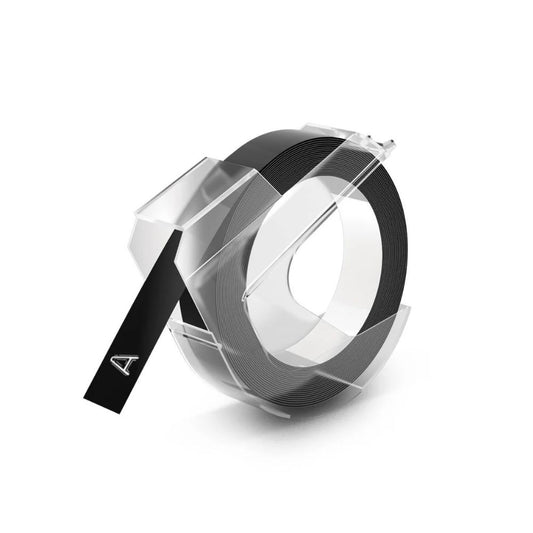 Cinta Dymo Xpress Plastico texto Blanco fondo Negro 9mm x 3m 520109