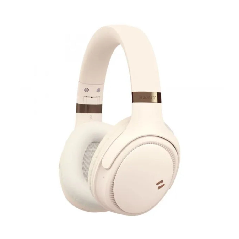 Audifonos Havit Inalambricos Bateria hasta 55 Horas Bluetooth 5.3 Diseño Plegable FM Radio Micro SD y Auxiliar color Crema H630BT-BT