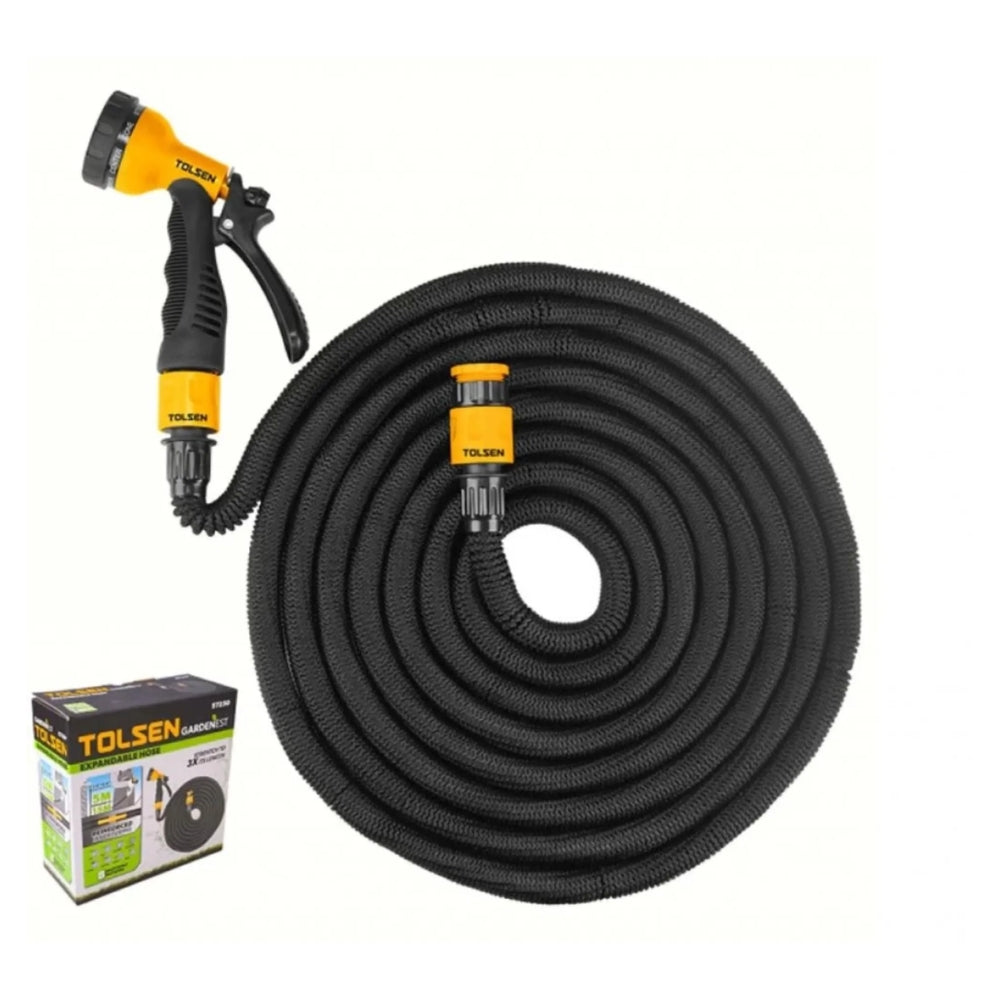 Manguera para Agua Tolsen de 1/2" Expansible de 5m hasta 15m Incluye Boquilla de 8 Patrones 57250