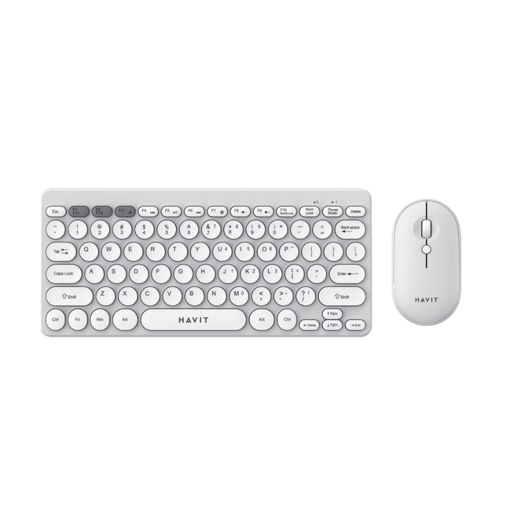 Combo Teclado y Mouse Havit Diseño Elegante Conexion 2.4GHz Mouse hasta 1600 DPI Alcance 10 Metros color Blanco KB279GCM-WH