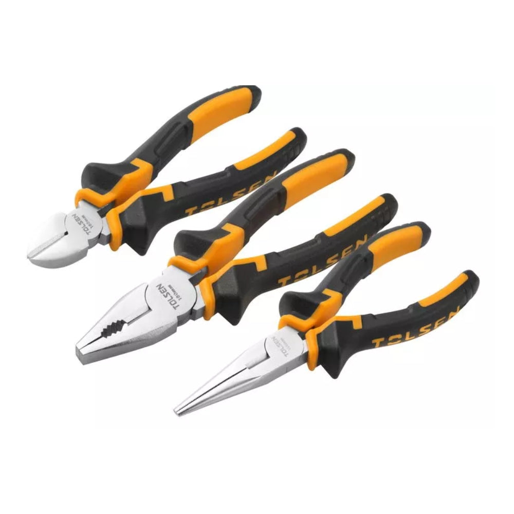 Set de 3 Alicates Tolsen Combinado de 7" Corte de 6" y Punta Larga de 6" Material Acero Forjado 10400