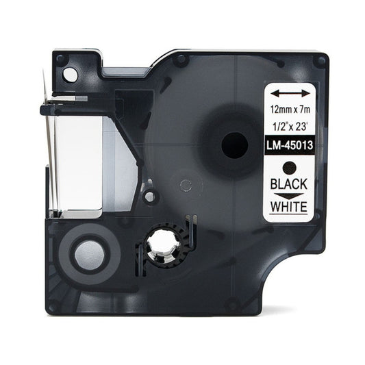 Cinta Dymo D1 Labelmanager Standard color texto Negro fondo Blanco 12mm x 7m 45013