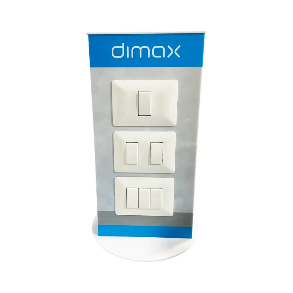 Mostrador Dimax Triangular Incluye distintos modelos de Enchufes e Interruptores Dimax Z014