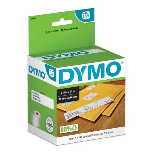 Etiqueta Dymo Labelwriter 100 Piezas de 58mm X 254mm 30387
