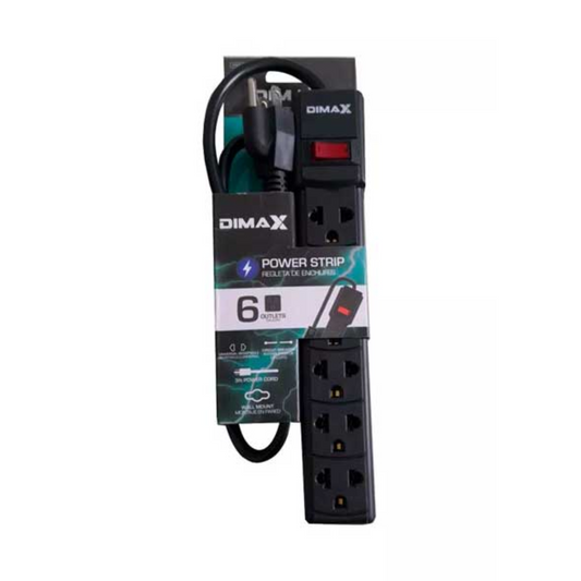 Regleta Dimax de 6 tomas tipo NEMA 10Amp 2200Watts Cable 1m DPS-16