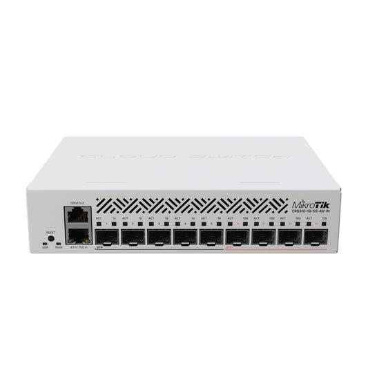 Cloud Core Router Mikrotik Switch 5 Puertos SFP + 4 Puertos SFP+ y 1 Ethernet Gigabit Dual Boot SwOS/RouterOS CPU 98DX226S RAM 256MB Licencia Nivel 5 Rackeable CRS310-1G-5S-4S+IN