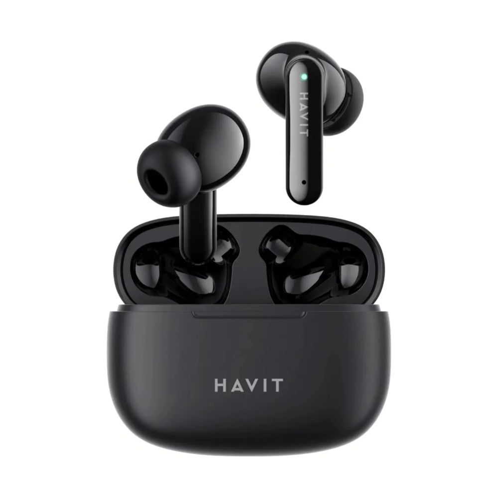 Auriculares Havit Inalambricos estereo Control Tactil Llamadas Nitidas Graves Potentes BT 5.3 Bateria hasta 5 Horas Puerto USB-C color Negro TW967 PRO-BK