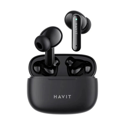 Auriculares Havit Inalambricos estereo Control Tactil Llamadas Nitidas Graves Potentes BT 5.3 Bateria hasta 5 Horas Puerto USB-C color Negro TW967 PRO-BK