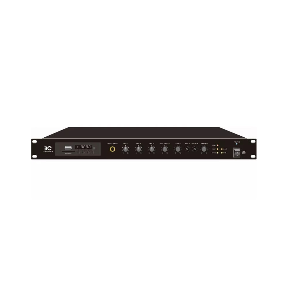 Amplificador ITC Mezclador RMS 240W Clase-D MP3 USB SD Tuner Bluetooth Funcion de Grabadora de Entrada Mic1 Linea1 Incorporada 1 Entrada EMC T-B240DTB