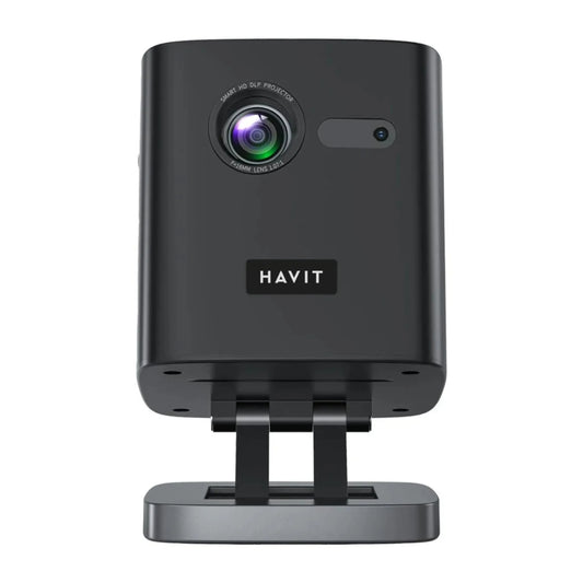 Proyector Havit Android Portatil con Soporte Nativo 960P soporta hasta 1080P 4K Tecnologia DLP-Link 3D Bateria 2 a 4 horas Doble Banda 2.4 y 5.0GHz PJ218 PRO-EU-BK