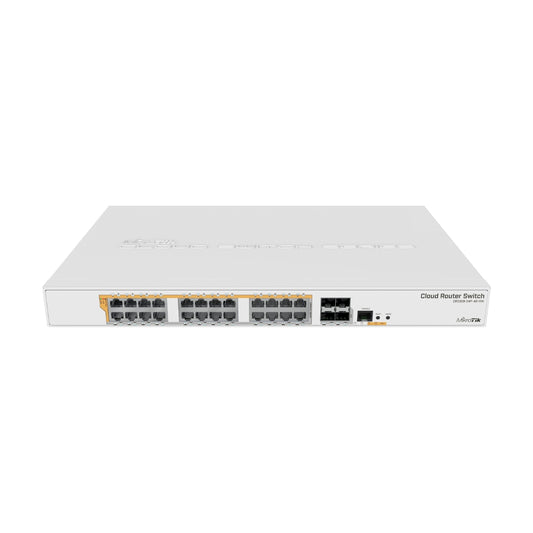 Cloud Router Mikrotik Switch 24 Puertos Gigabit PoE + 4 Puertos SFP+ Doble Boot SwOS y RouterOS Capa 3 CPU 800MHz RAM 512MB Licencia Nivel 5 Rackeable CRS328-24P-4S+RM