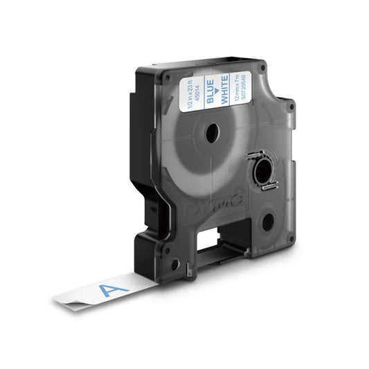 Cinta Dymo D1 Labelmanager Standard Azul fondo Blanco 12mm x 7m 45014