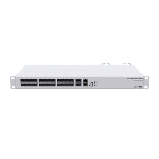 Cloud Core Router Mikrotik 24 Puertos SFP+ 10G + 2 Puertos Q+ 40G + 1 Puerto Serial RJ45 Capa 3. CPU ARM 1.7GHz 64Bits RAM 4GB Puerto Micro SD Fuente Redundante Licencia Nivel 6 Rackeable CRS326-24S+2Q+RM
