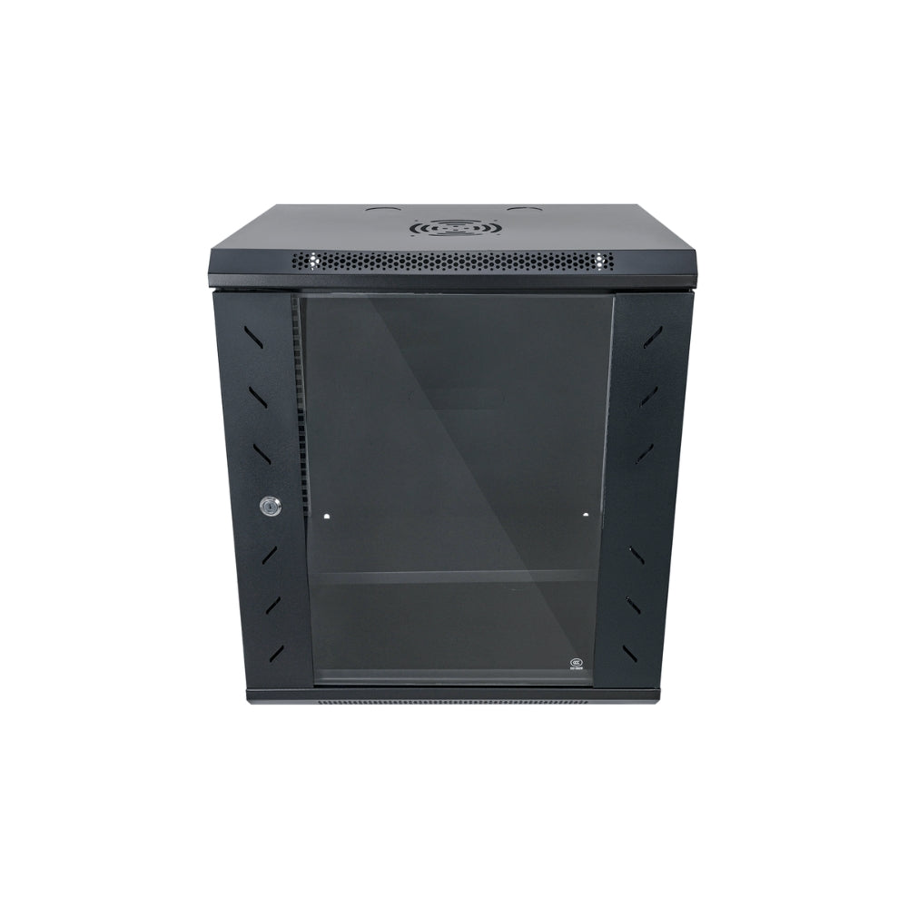 Gabinete Dimax 12U SOHO 19" 530x400x633mm Puerta de Cristal Capacidad 60Kg Norma ROHS color Negro Z060