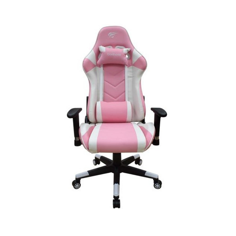 Silla Gamer Havit Gira 180 Grados Brazo Fijo Soporta hasta 150Kg color Blanco y Rosado GC932-WP