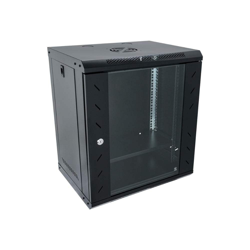 Gabinete Dimax 9U SOHO 19" 530x400x500mm Puerta de Cristal Capacidad 60Kg Norma ROHS color Negro Z059