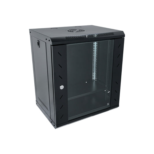 Gabinete Dimax 9U SOHO 19" 530x400x500mm Puerta de Cristal Capacidad 60Kg Norma ROHS color Negro Z059