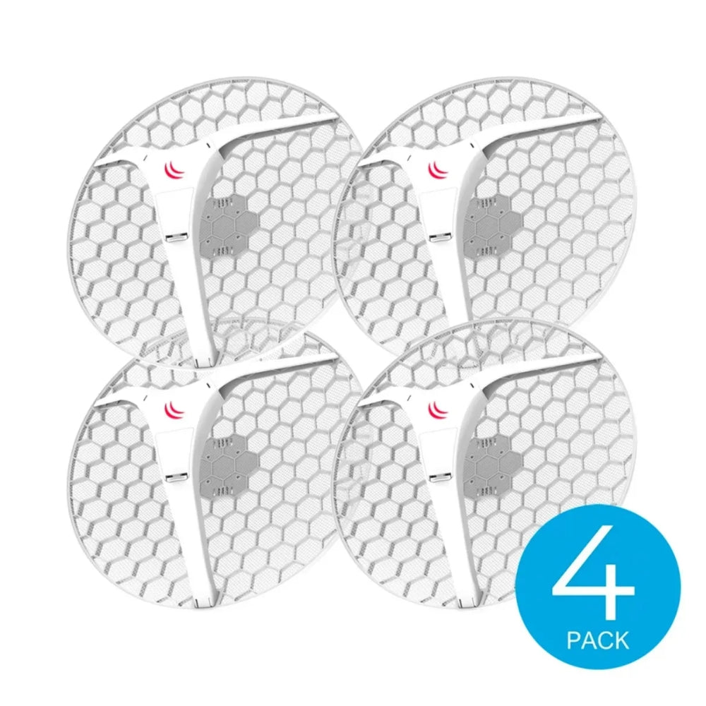 Pack de 4 Antena CPE Mikrotik Antena y Radio Integrada de 27dBi Polarizacion Doble 1 Ethernet 100Mbps PoE Pasivo RAM 64MB Licencia Nivel 3 RBLHG-5HPnD-XL4pack