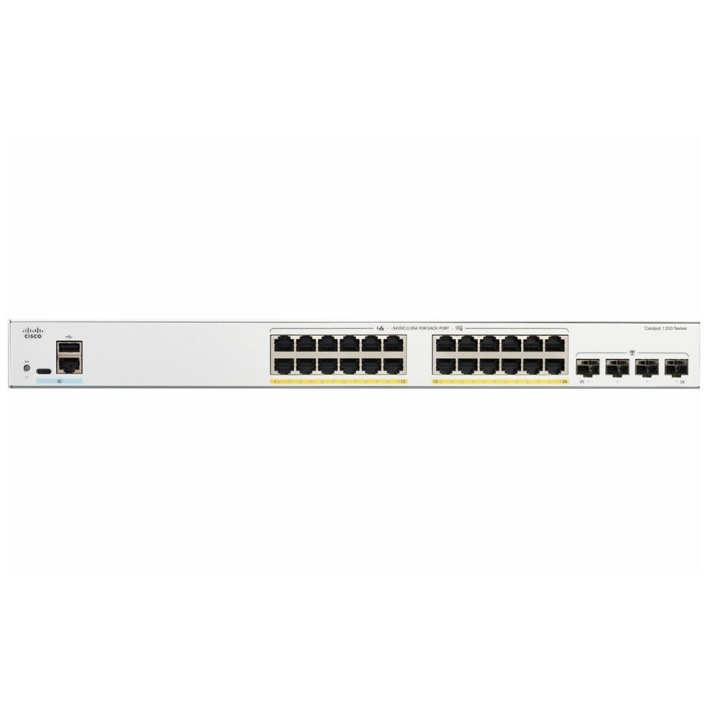 Switch Cisco Catalyst 1200 24 Puertos GE PoE 4x1G SFP PoE+ hasta 195 Watts Rackeable C1200-24P-4G