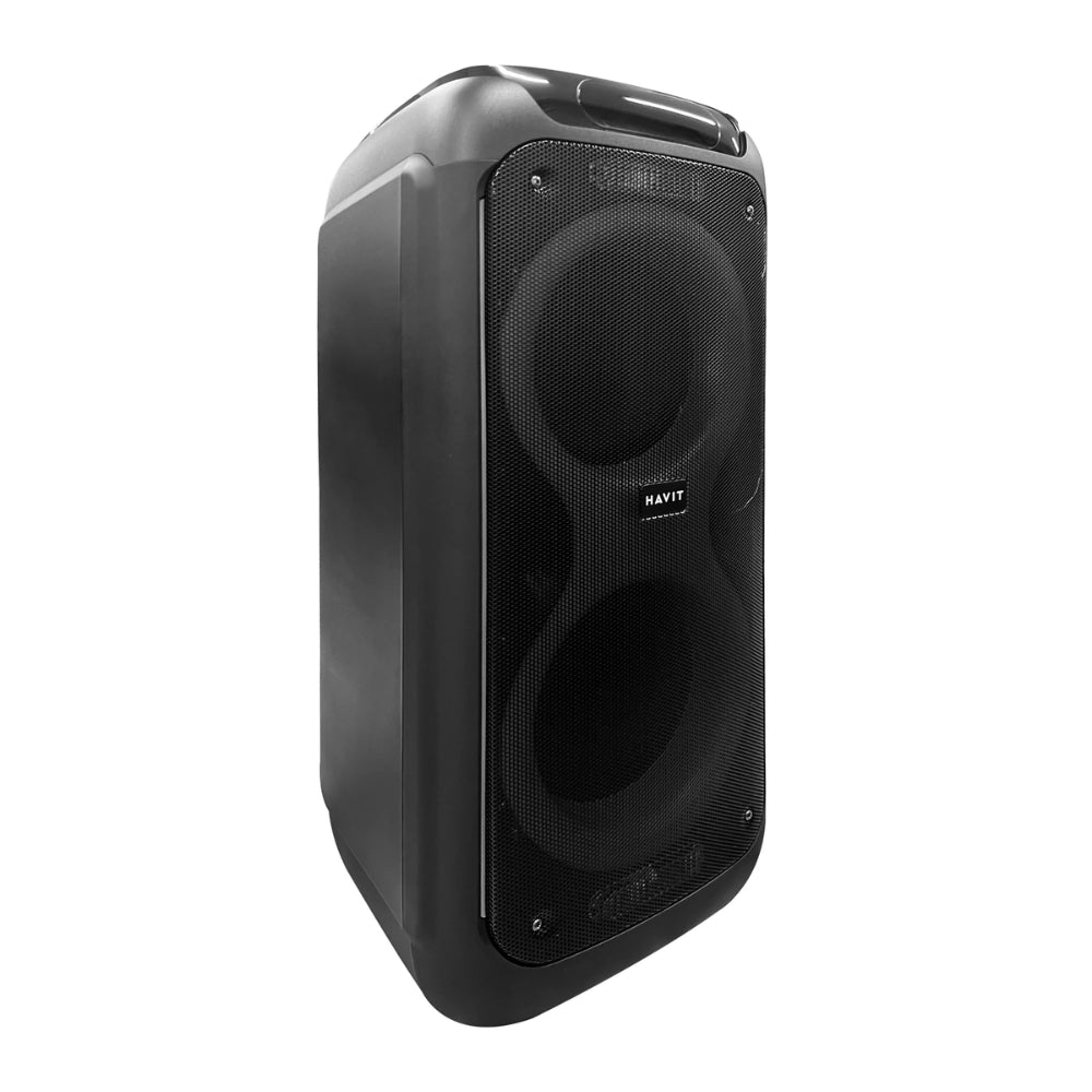 Altavoz Havit RGB tipo Torre Altura 69cm Potencia 50 Watts Bateria hasta 8 Horas Funciones BT USB TF Radio FM Aux Mic Jack Incluye Microfono y Control Remoto SQ120BT-EU