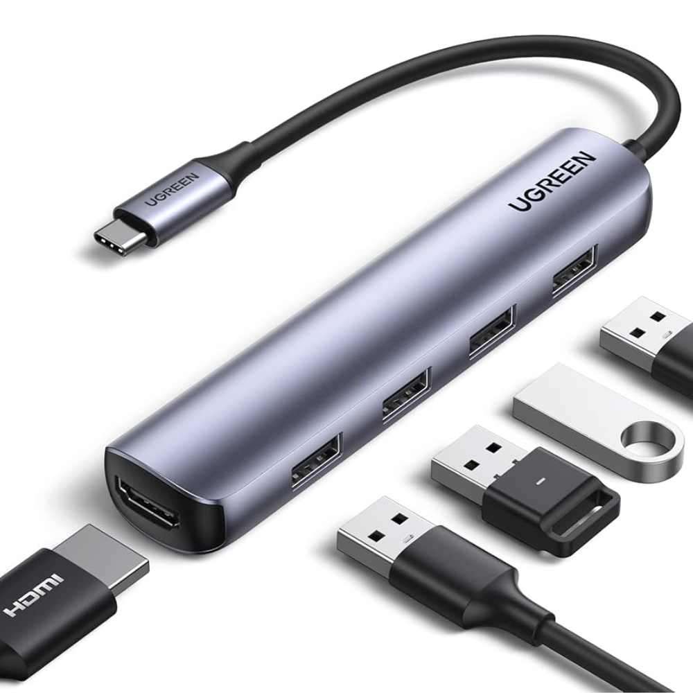 Hub USB-C Ugreen 5en1 4xUSB-A 3.0 y 1xHDMI Modo Dual 4K 30Hz Soporte 3D Amplia Compatibilidad 20197