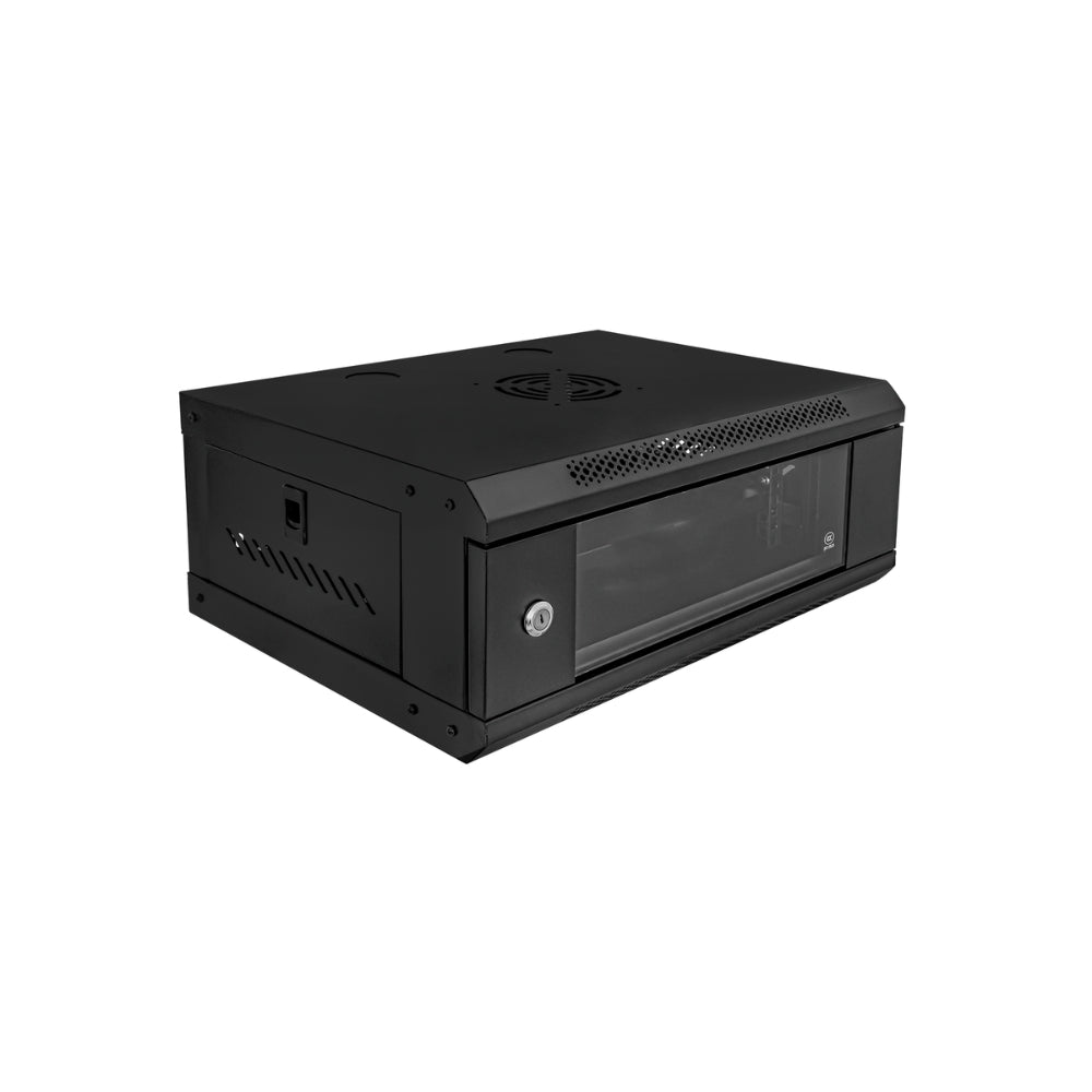 Gabinete Dimax 4U SOHO 19" 530x400x278mm Puerta de Cristal Capacidad 60Kg Norma ROHS color Negro Z057