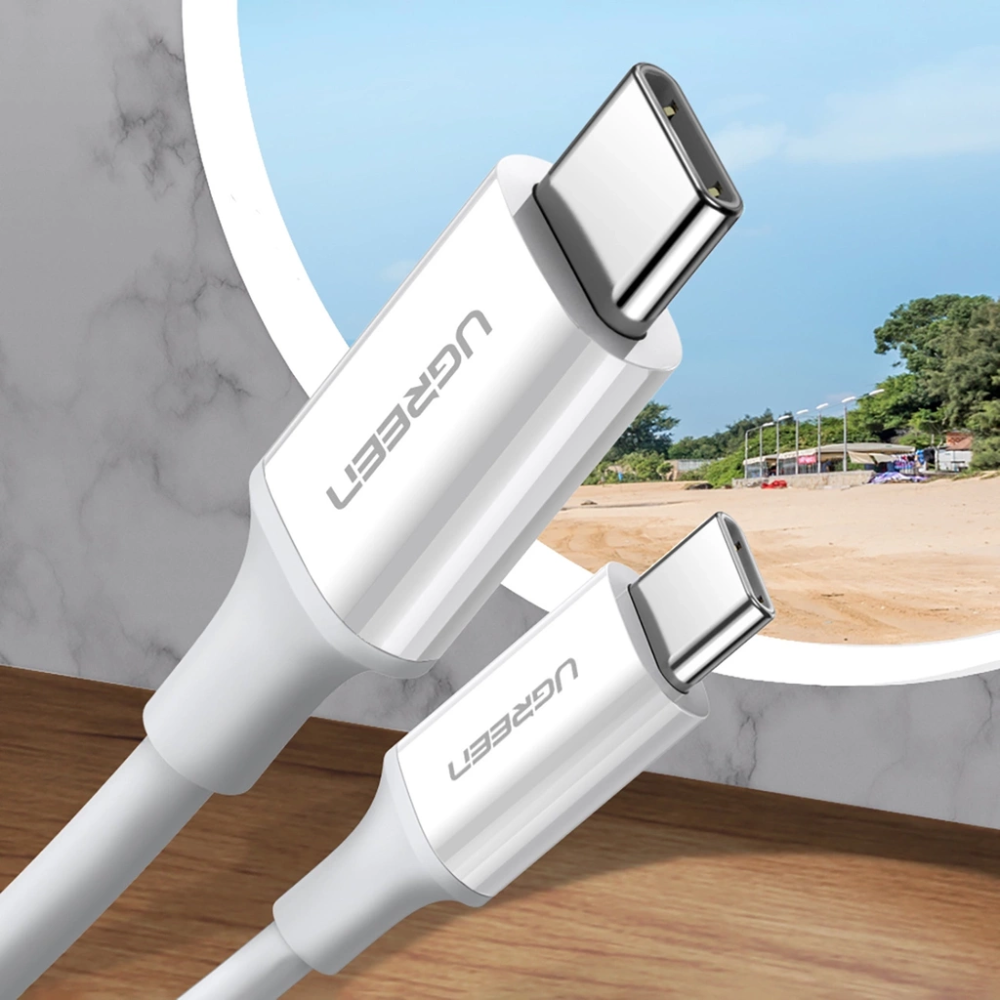 Cable Ugreen USB-C a USB-C 60W 3Amp Transferencia de Datos hasta 480Mbps de 1M de Longitud color Blanco 60518