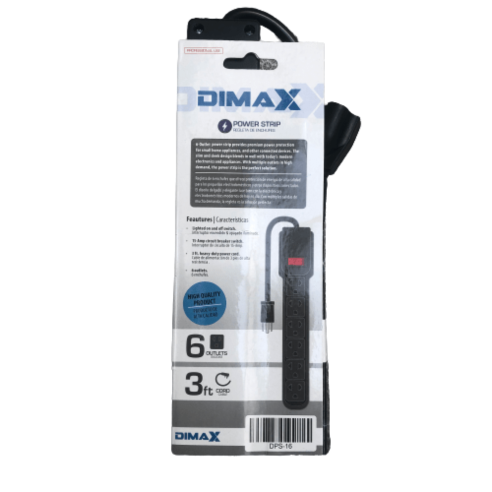 Regleta Dimax de 6 tomas tipo NEMA 10Amp 2200Watts Cable 1m DPS-16