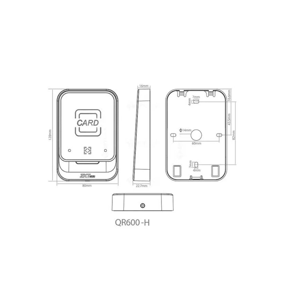 Lector de QR RFID NFC Zkteco Comunicacion Wiegand y RS485 (OSDP solo para RFID9) QR600-H
